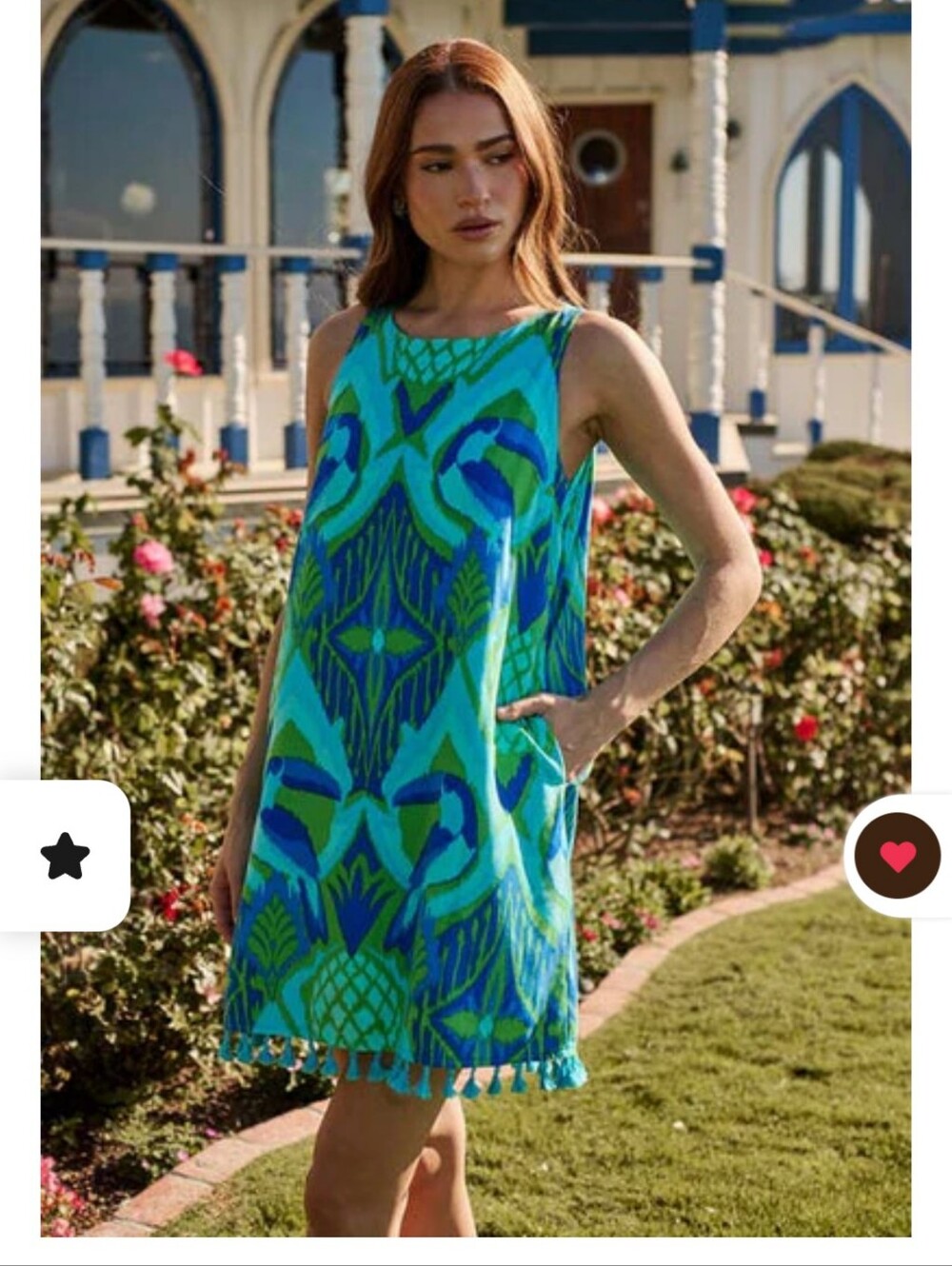 Sugar Lips Teal & Blue Printed Sleeveless Shift Dress